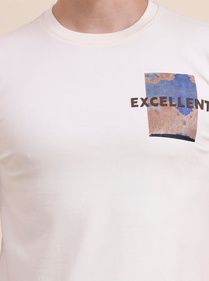 Cream Printed Slim Fit T-Shirt | JadeBlue