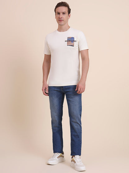 Cream Printed Slim Fit T-Shirt | JadeBlue