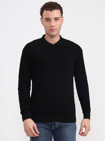 Black Solid Slim Fit Polo T-Shirt | JadeBlue
