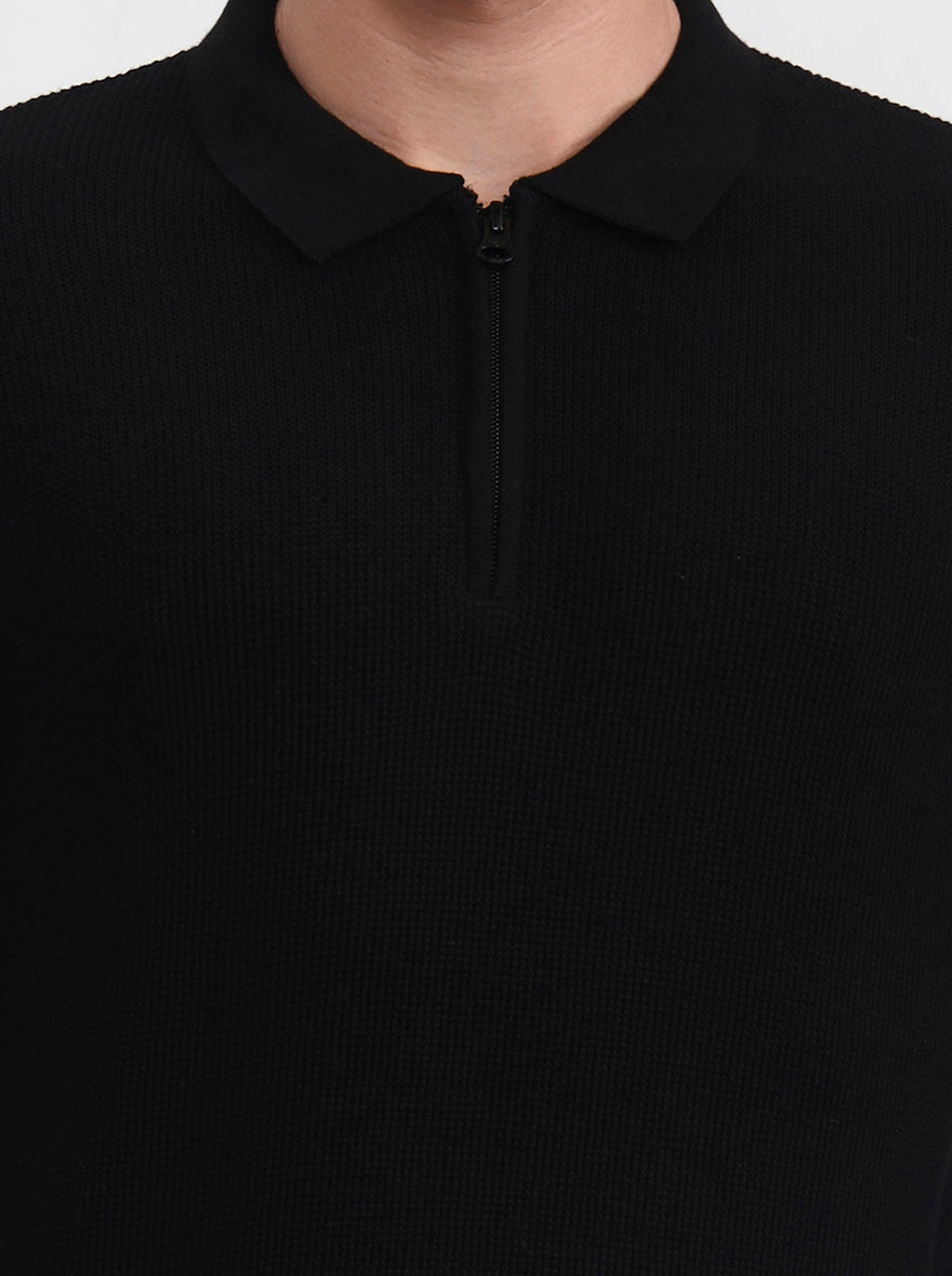 Black Solid Slim Fit Polo T-Shirt | JadeBlue