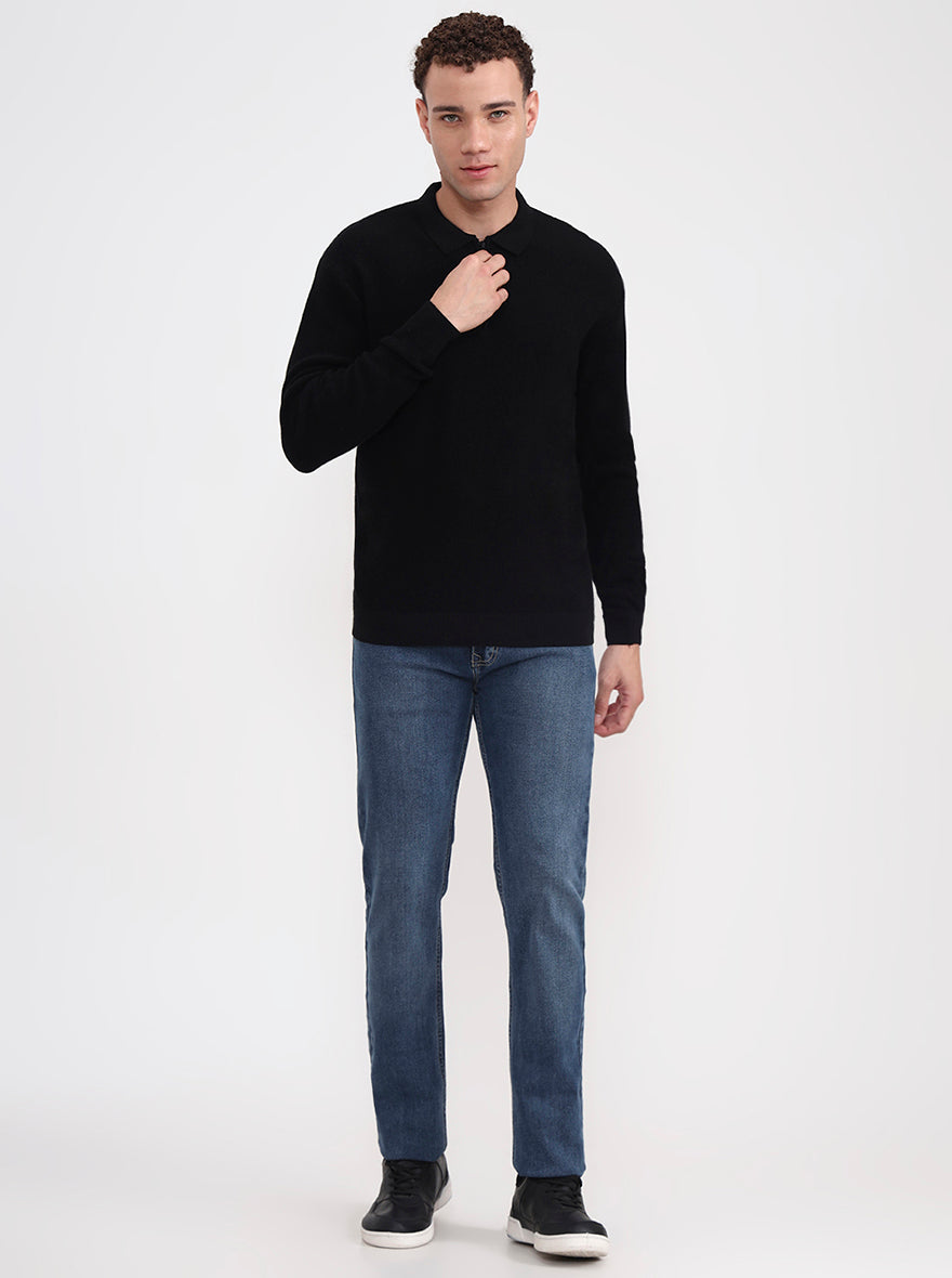 Black Solid Slim Fit Polo T-Shirt | JadeBlue
