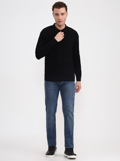 Black Solid Slim Fit Polo T-Shirt | JadeBlue