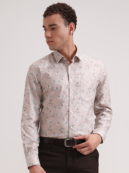 Fawn & Green Printed Slim Fit Formal Shirt | Metal