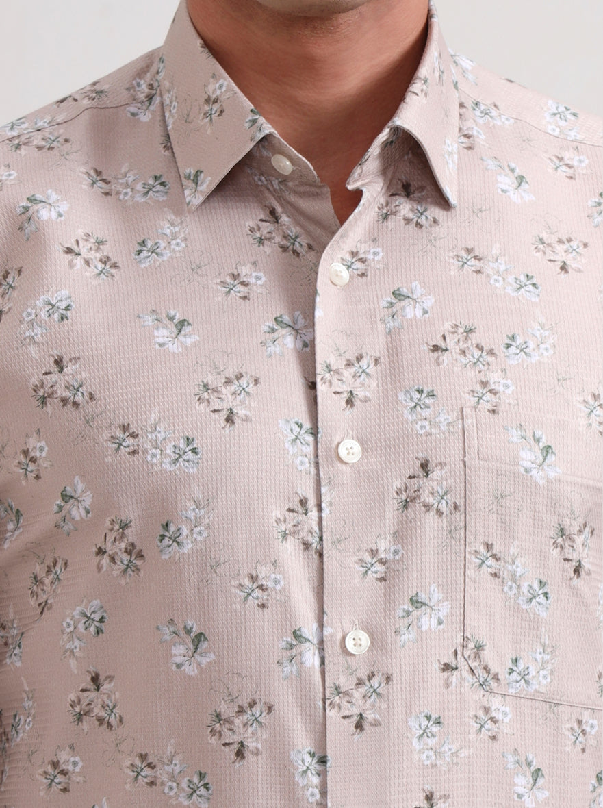 Fawn & Green Printed Slim Fit Formal Shirt | Metal