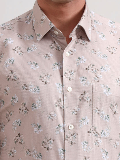 Fawn & Green Printed Slim Fit Formal Shirt | Metal