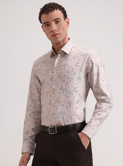 Fawn & Green Printed Slim Fit Formal Shirt | Metal