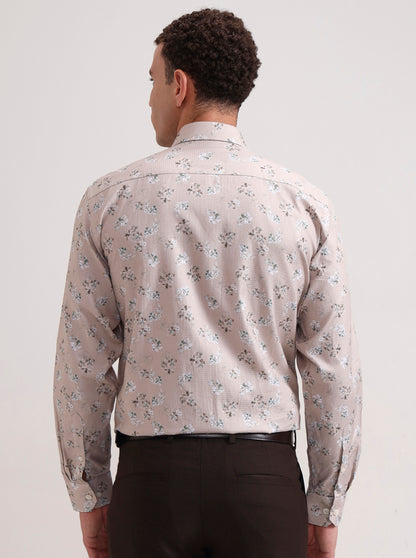 Fawn & Green Printed Slim Fit Formal Shirt | Metal