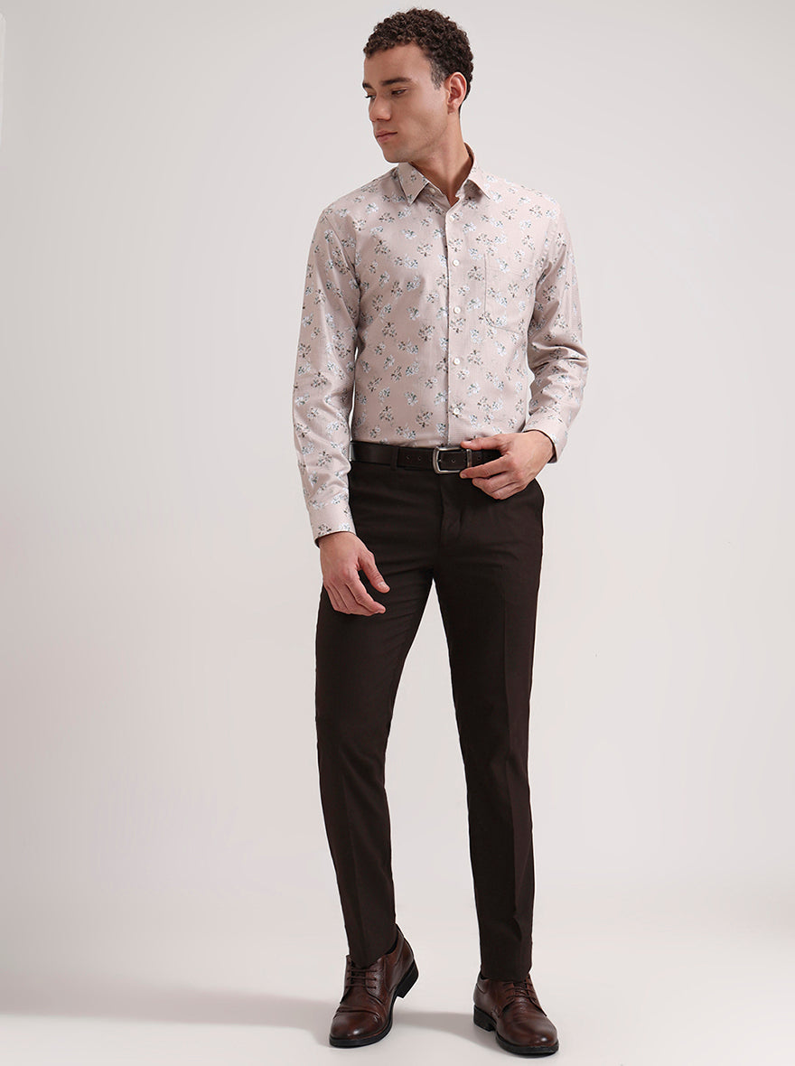 Fawn & Green Printed Slim Fit Formal Shirt | Metal