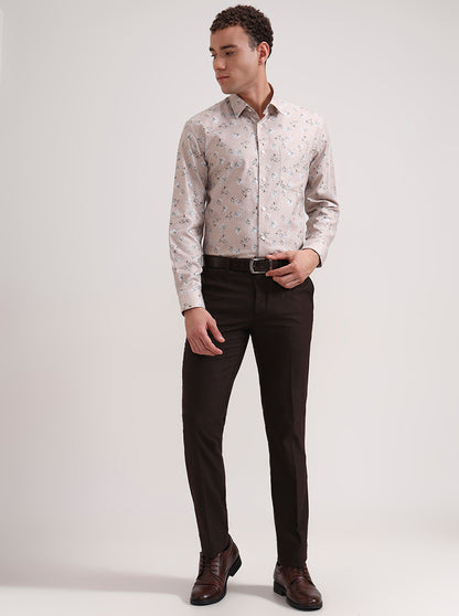 Fawn & Green Printed Slim Fit Formal Shirt | Metal