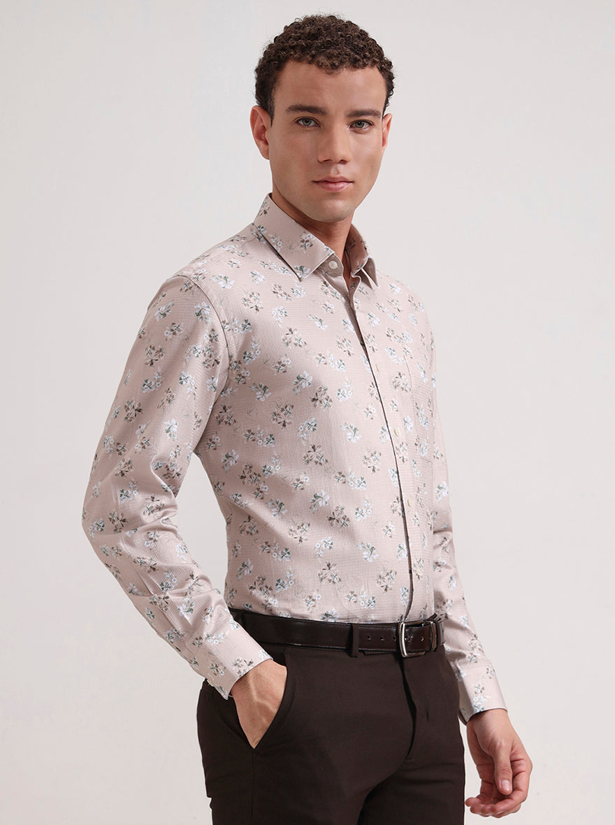 Fawn & Green Printed Slim Fit Formal Shirt | Metal