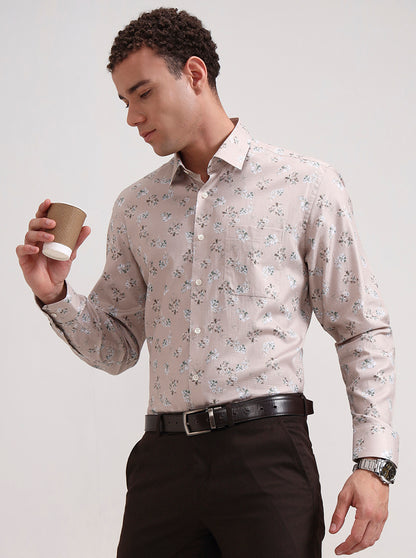 Fawn & Green Printed Slim Fit Formal Shirt | Metal