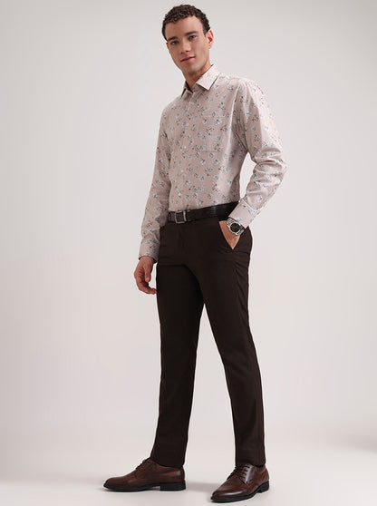 Fawn & Green Printed Slim Fit Formal Shirt | Metal