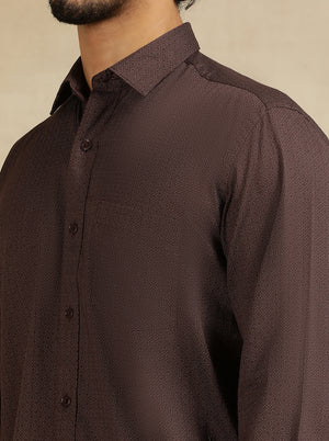 Brown Printed Tailored Fit Semi Casual Shirt | JadeBlue