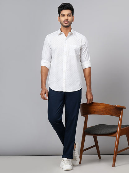 White Printed Smart Fit Semi Casual Shirt | Greenfibre
