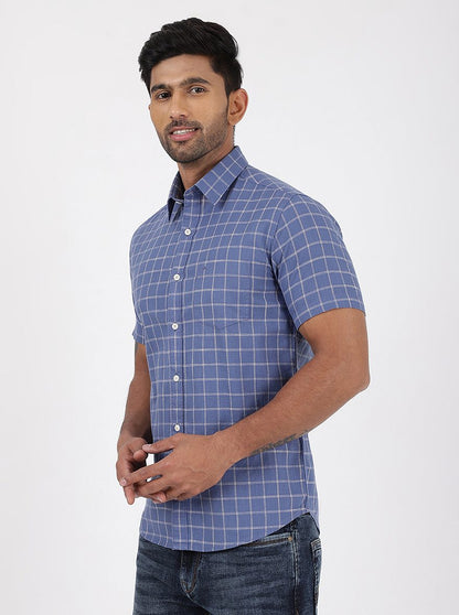 Blue Checked Slim Fit Casual Shirt | JadeBlue
