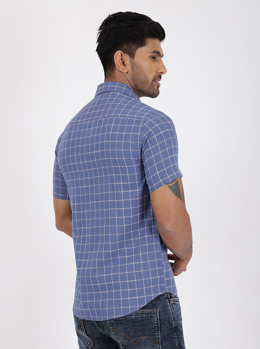 Blue Checked Slim Fit Casual Shirt | JadeBlue