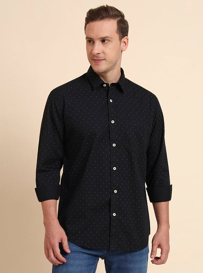 Black Printed Smart Fit Semi Casual Shirt | Greenfibre