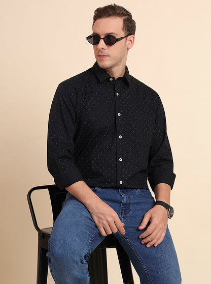Black Printed Smart Fit Semi Casual Shirt | Greenfibre