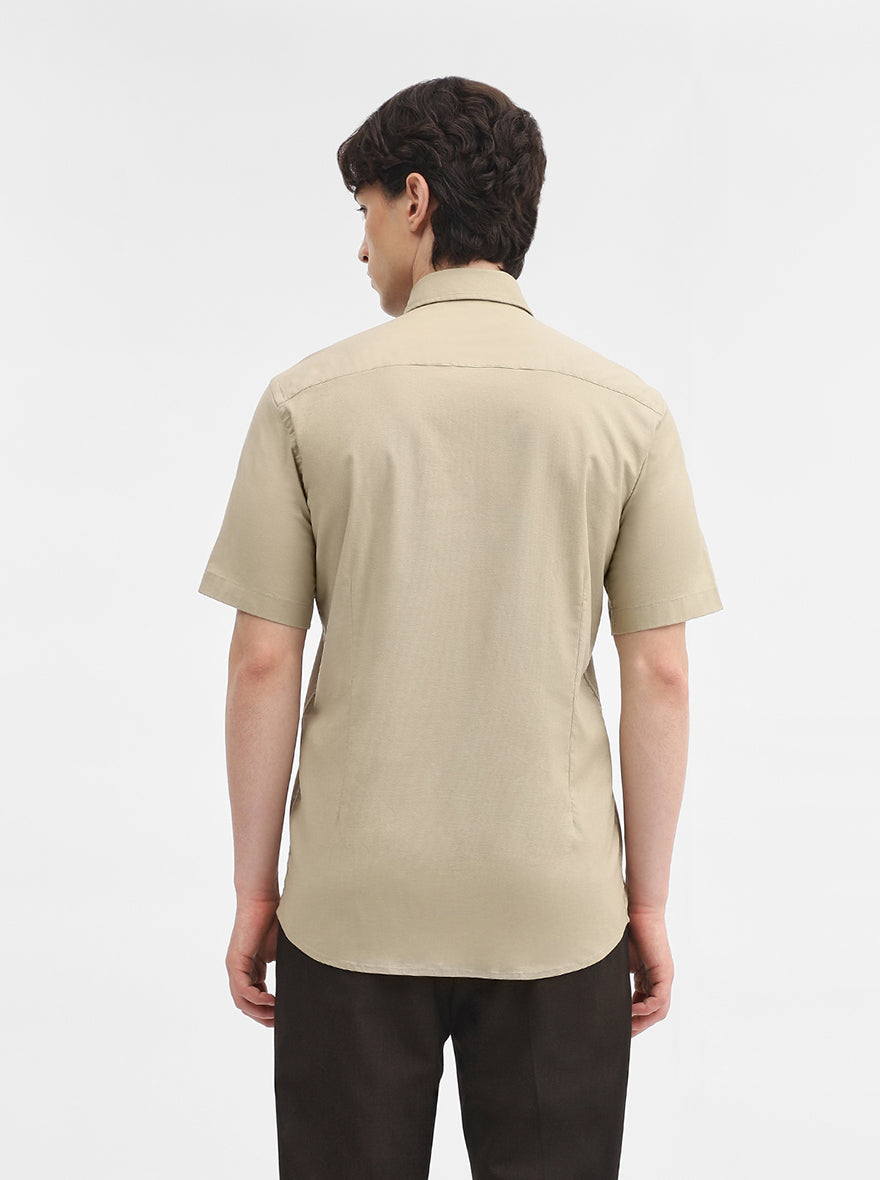 Khaki Solid Tailored Fit Semi Casual Shirt | JadeBlue
