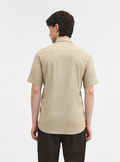 Khaki Solid Tailored Fit Semi Casual Shirt | JadeBlue