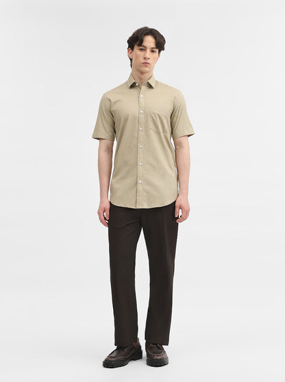 Khaki Solid Tailored Fit Semi Casual Shirt | JadeBlue