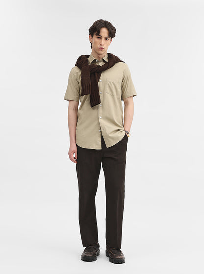 Khaki Solid Tailored Fit Semi Casual Shirt | JadeBlue