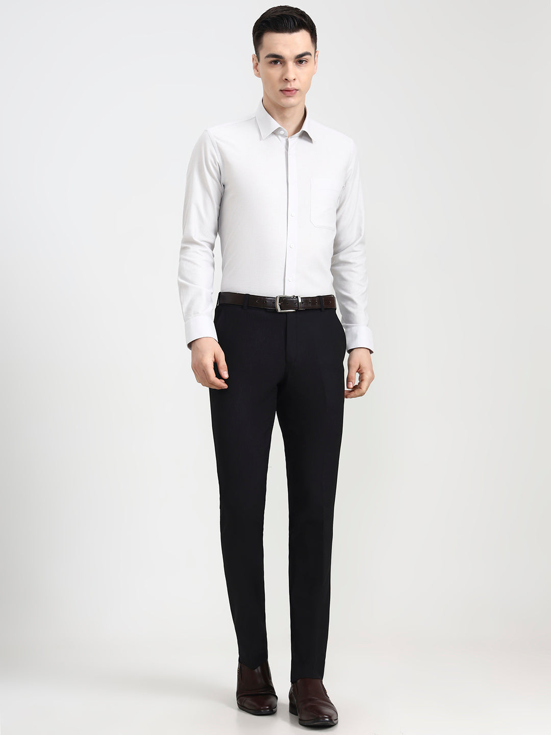Grey Solid Slim Fit Formal Shirt | JadeBlue Youth