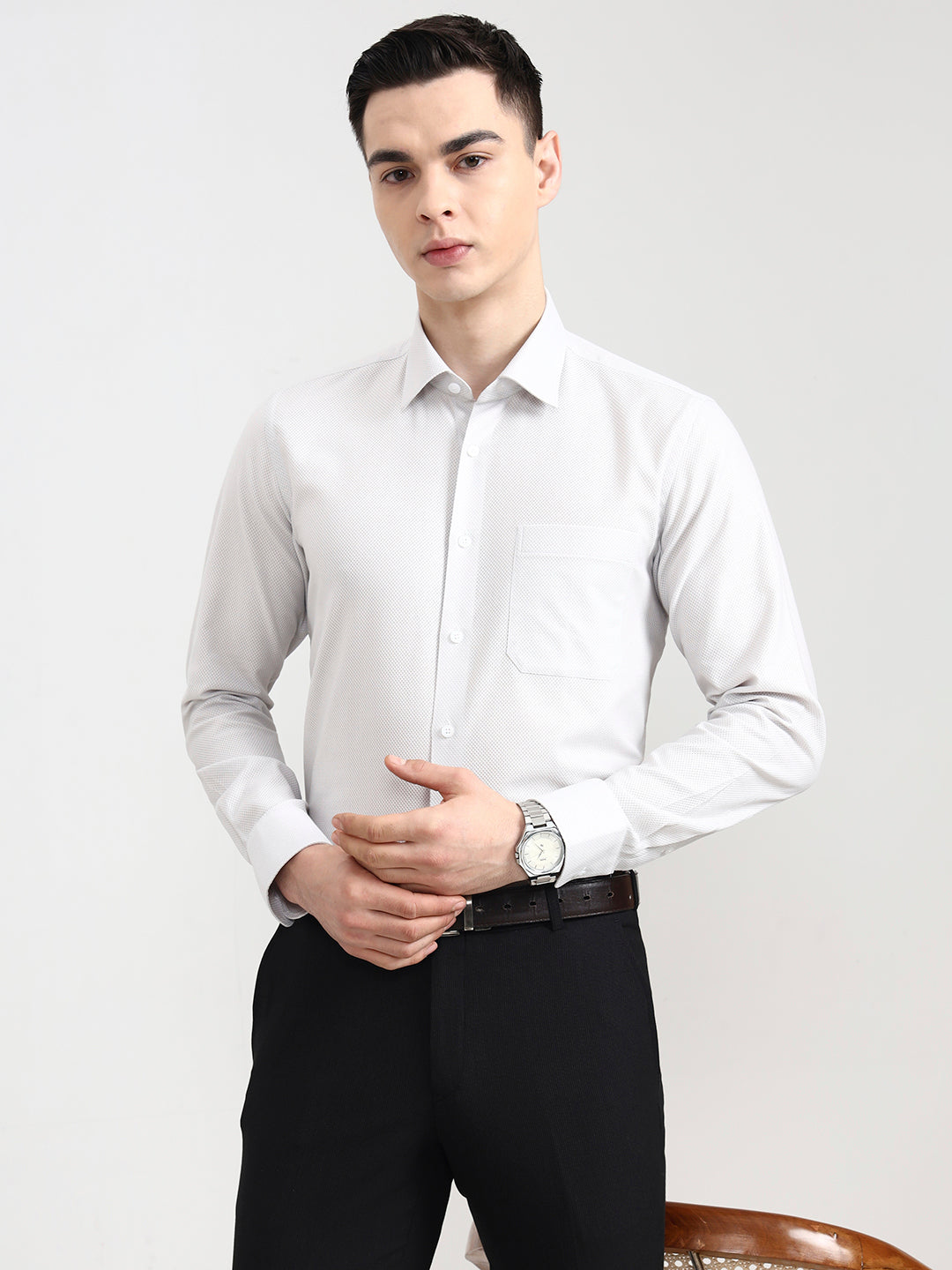 Grey Solid Slim Fit Formal Shirt | JadeBlue Youth