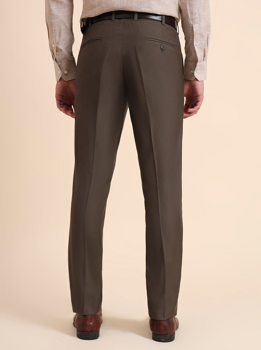 Khaki Solid Slim Fit Formal Trouser | Metal