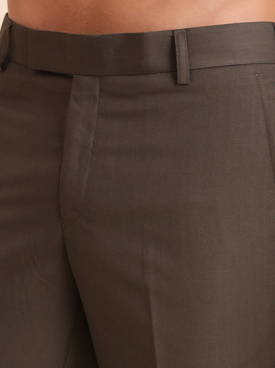 Khaki Solid Slim Fit Formal Trouser | Metal