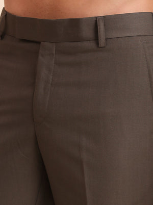 Khaki Solid Slim Fit Formal Trouser | Metal