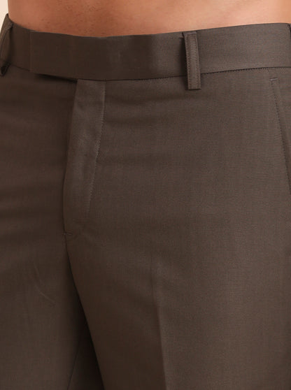 Khaki Solid Slim Fit Formal Trouser | Metal