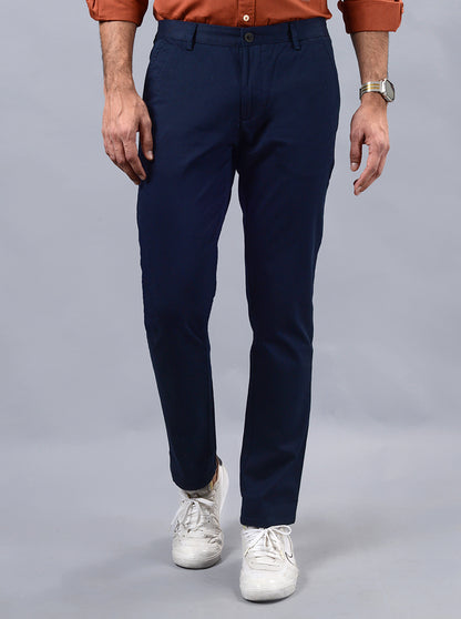 Navy Blue Solid Uno Fit Casual Trouser | JadeBlue