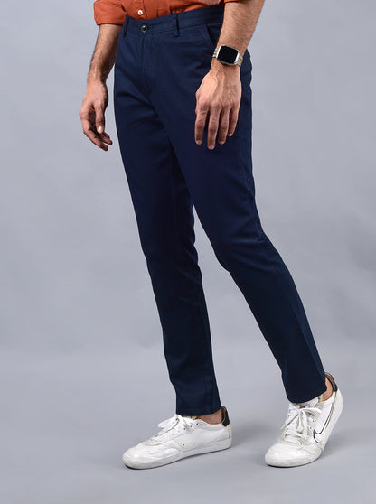 Navy Blue Solid Uno Fit Casual Trouser | JadeBlue