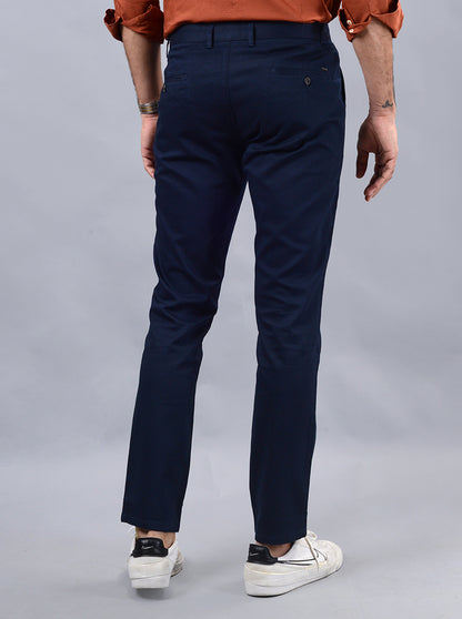 Navy Blue Solid Uno Fit Casual Trouser | JadeBlue