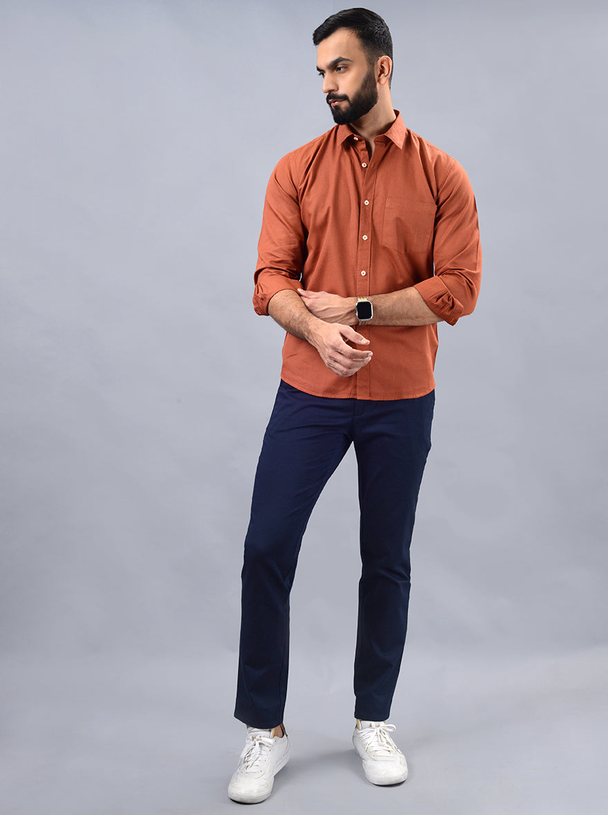 Navy Blue Solid Uno Fit Casual Trouser | JadeBlue