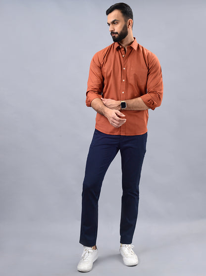 Navy Blue Solid Uno Fit Casual Trouser | JadeBlue