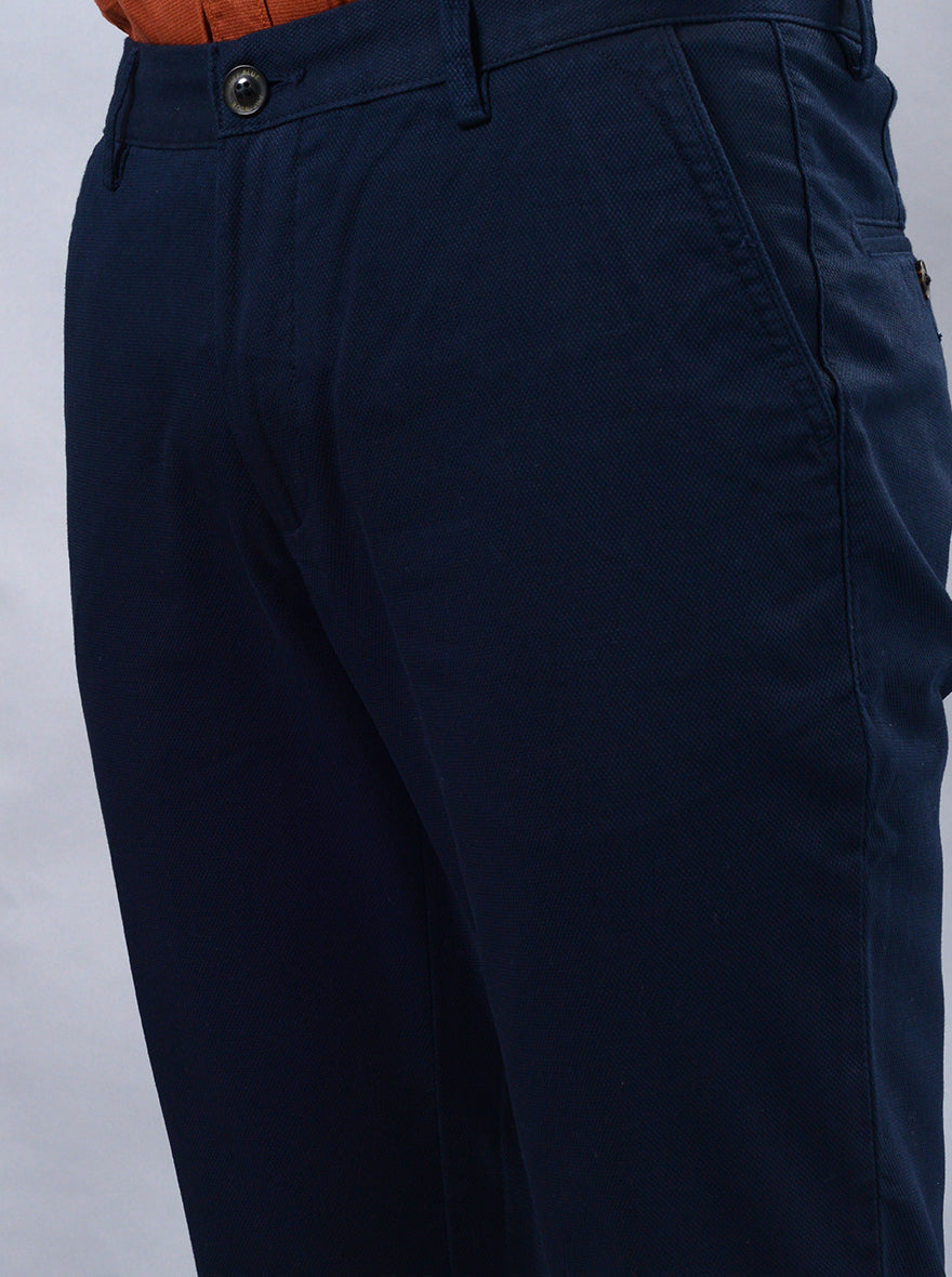 Navy Blue Solid Uno Fit Casual Trouser | JadeBlue