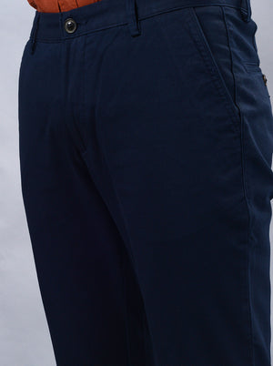 Navy Blue Solid Uno Fit Casual Trouser | JadeBlue