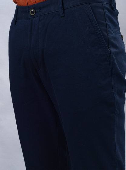 Navy Blue Solid Uno Fit Casual Trouser | JadeBlue