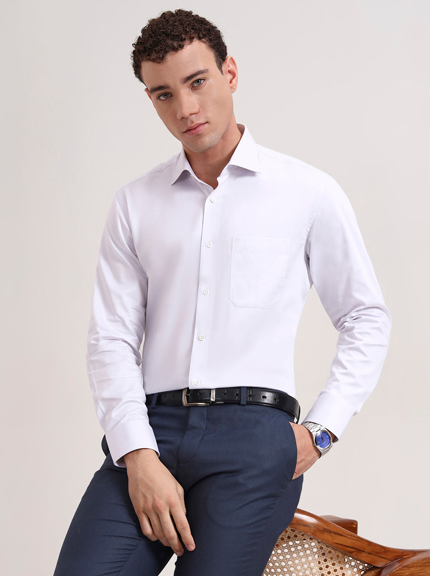 Light Grey Solid Slim Fit Formal Shirt | JadeBlue Super Luxe