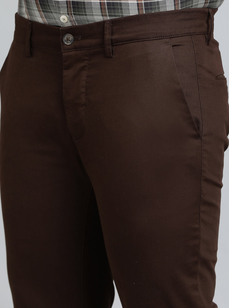 Brown Solid Super Slim Fit Casual Trouser | Greenfibre