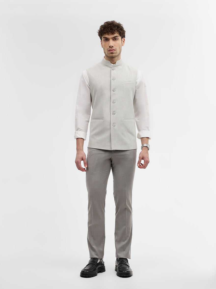 Light Grey Solid Regular Fit Modi Jacket | JadeBlue