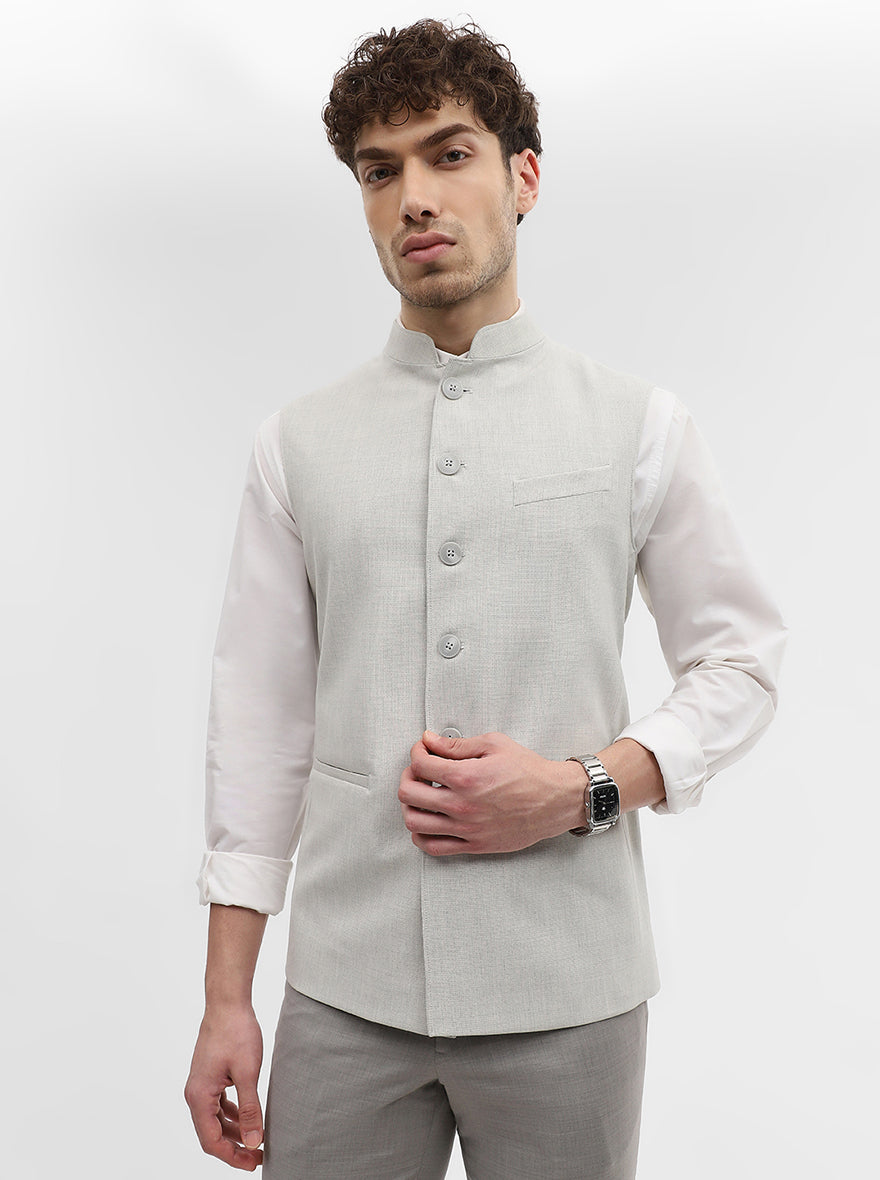 Light Grey Solid Regular Fit Modi Jacket | JadeBlue