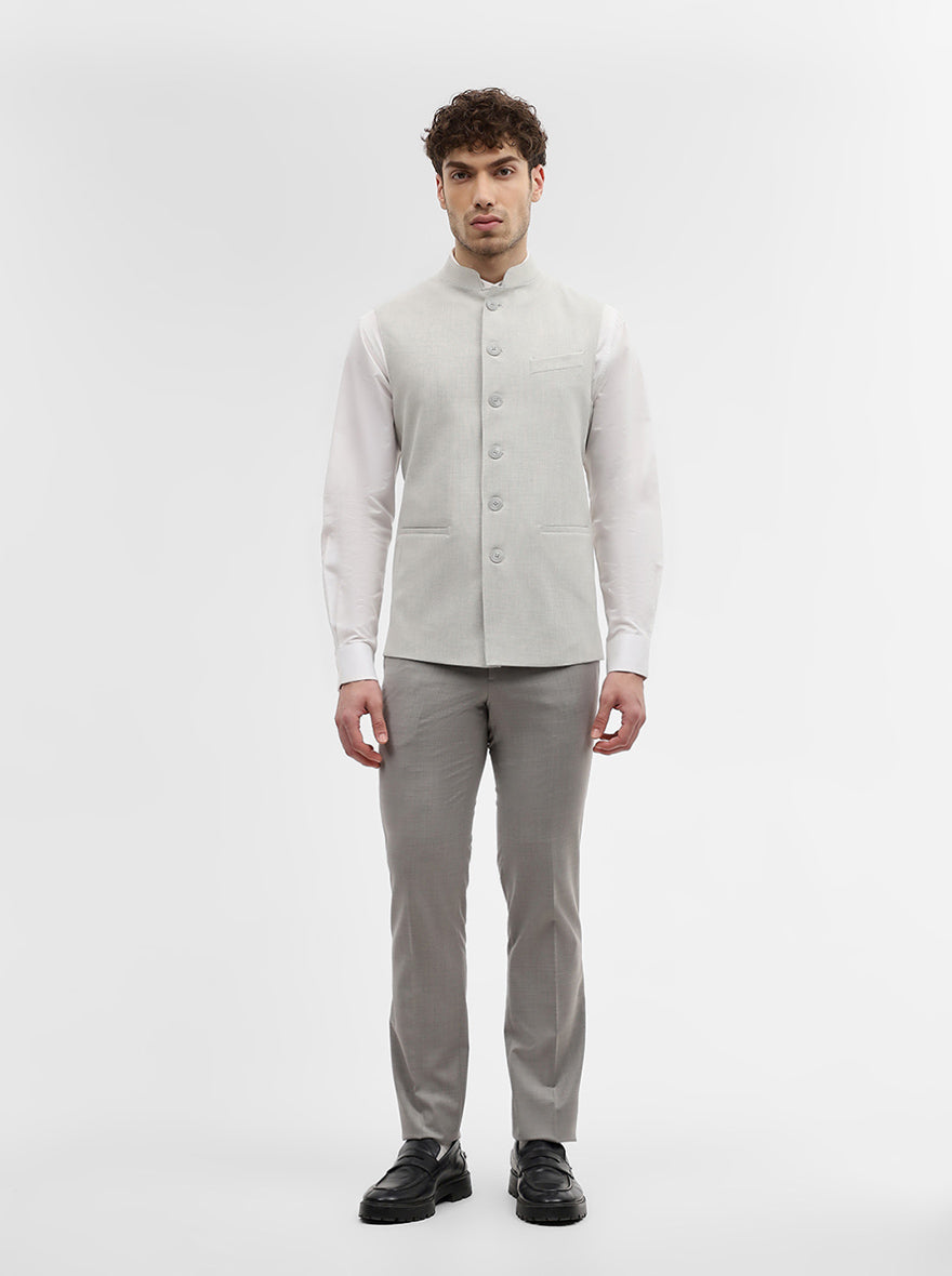 Light Grey Solid Regular Fit Modi Jacket | JadeBlue