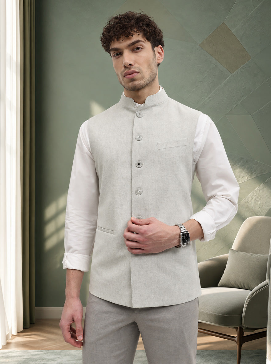 Light Grey Solid Regular Fit Modi Jacket | JadeBlue