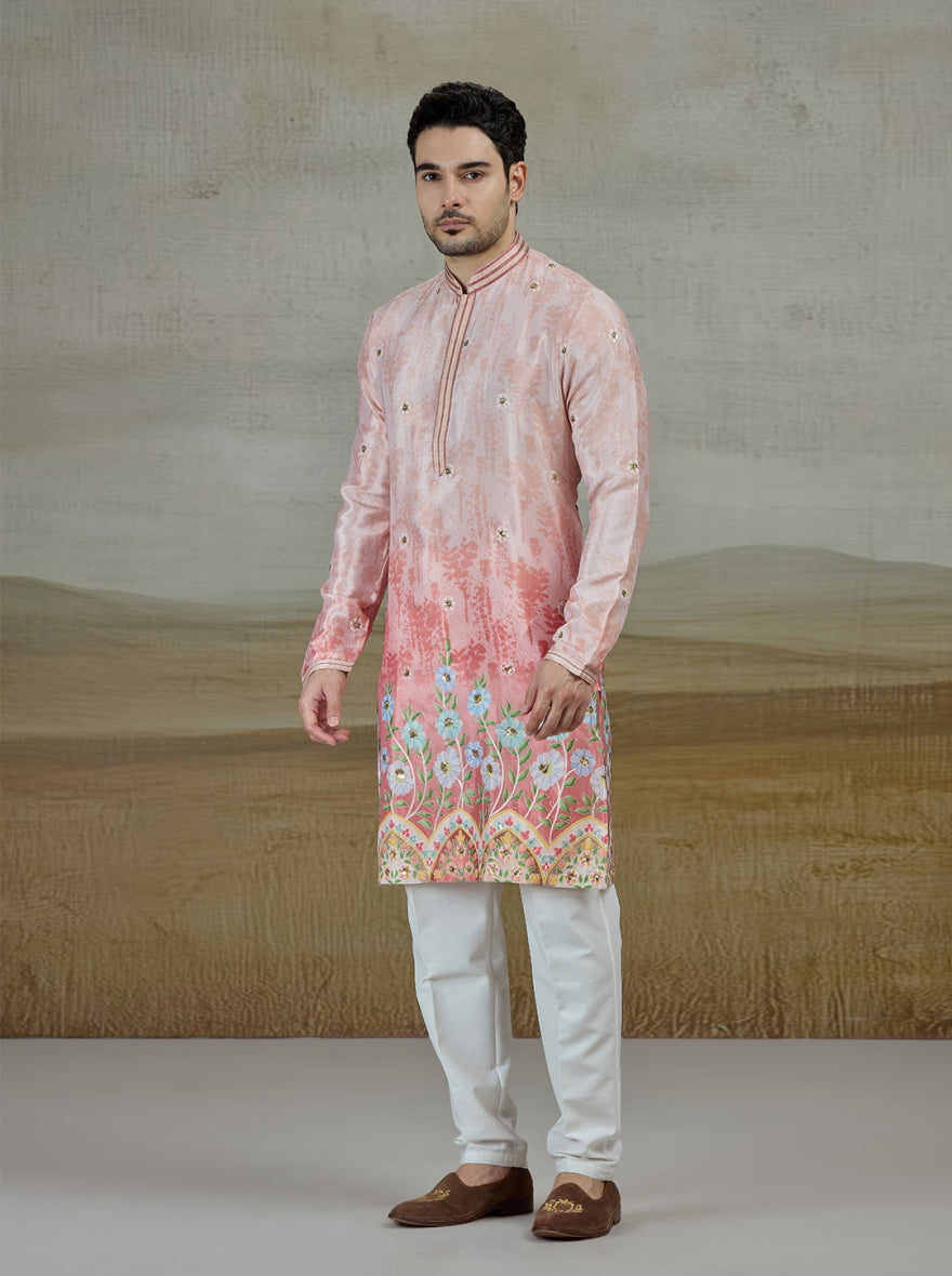 Peach Printed Kurta Pajama | Virasana