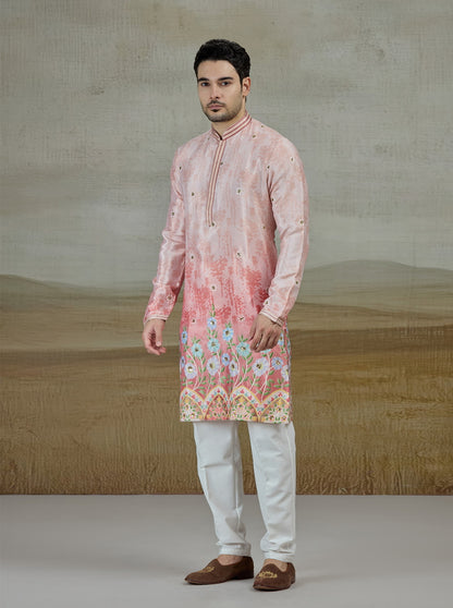 Peach Printed Kurta Pajama | Virasana