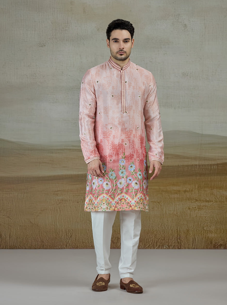 Peach Printed Kurta Pajama | Virasana