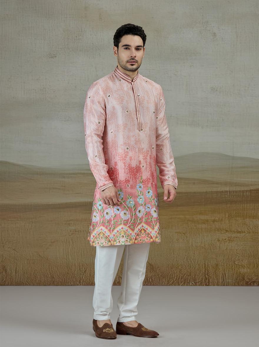 Peach Printed Kurta Pajama | Virasana